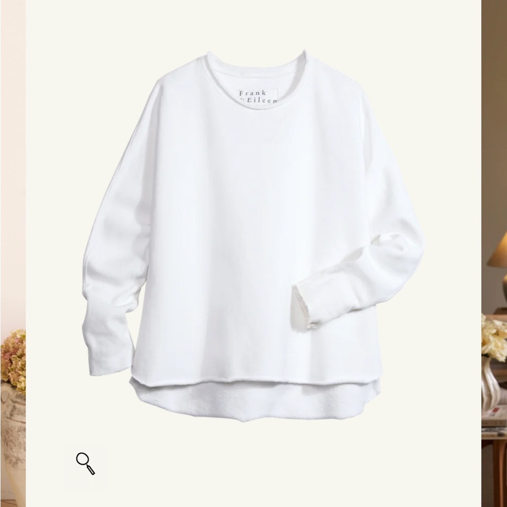 Frank & Eileen Anna Long Sleeved Capelet White Layered-Hem Crewneck Sweatshirt